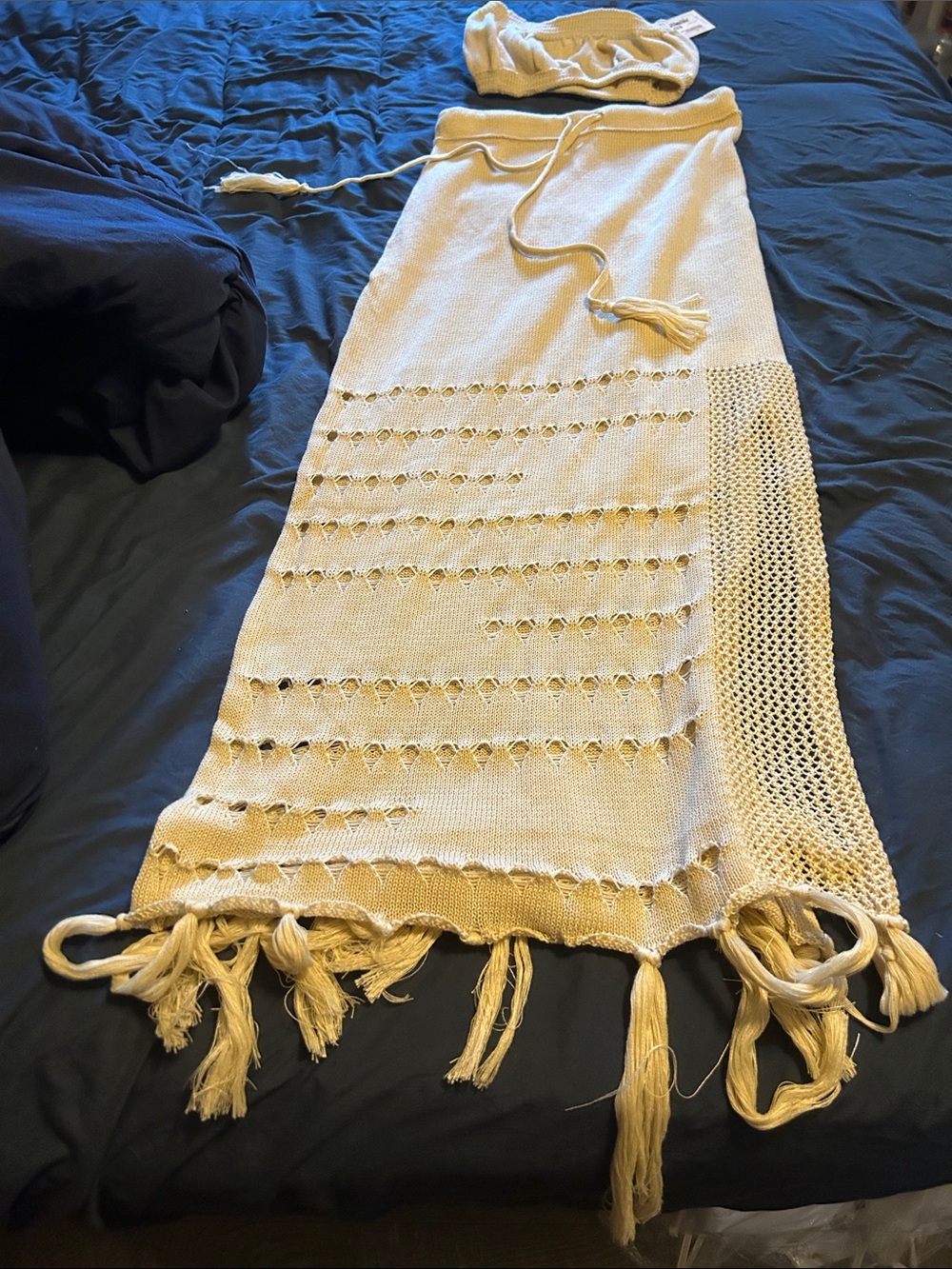 Cream Knit top and skirt with Tassel Fringe